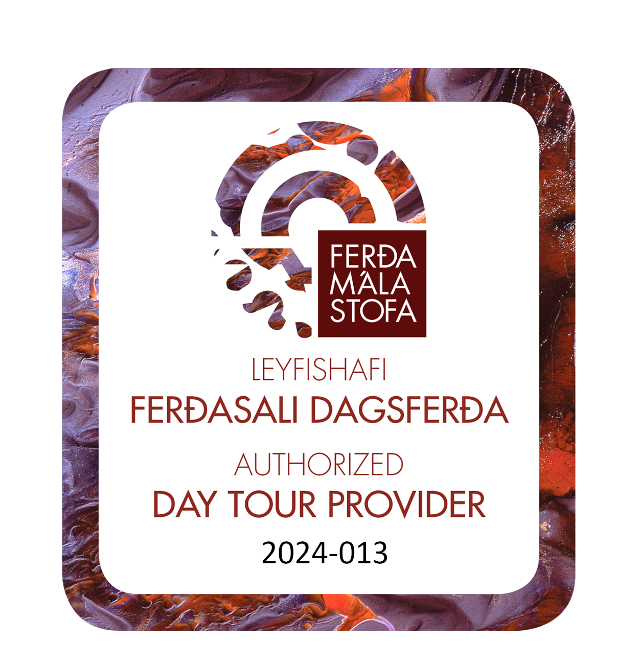 Sello oficial Ferðamálastofa — Authorized Day Tour Provider 2024-013